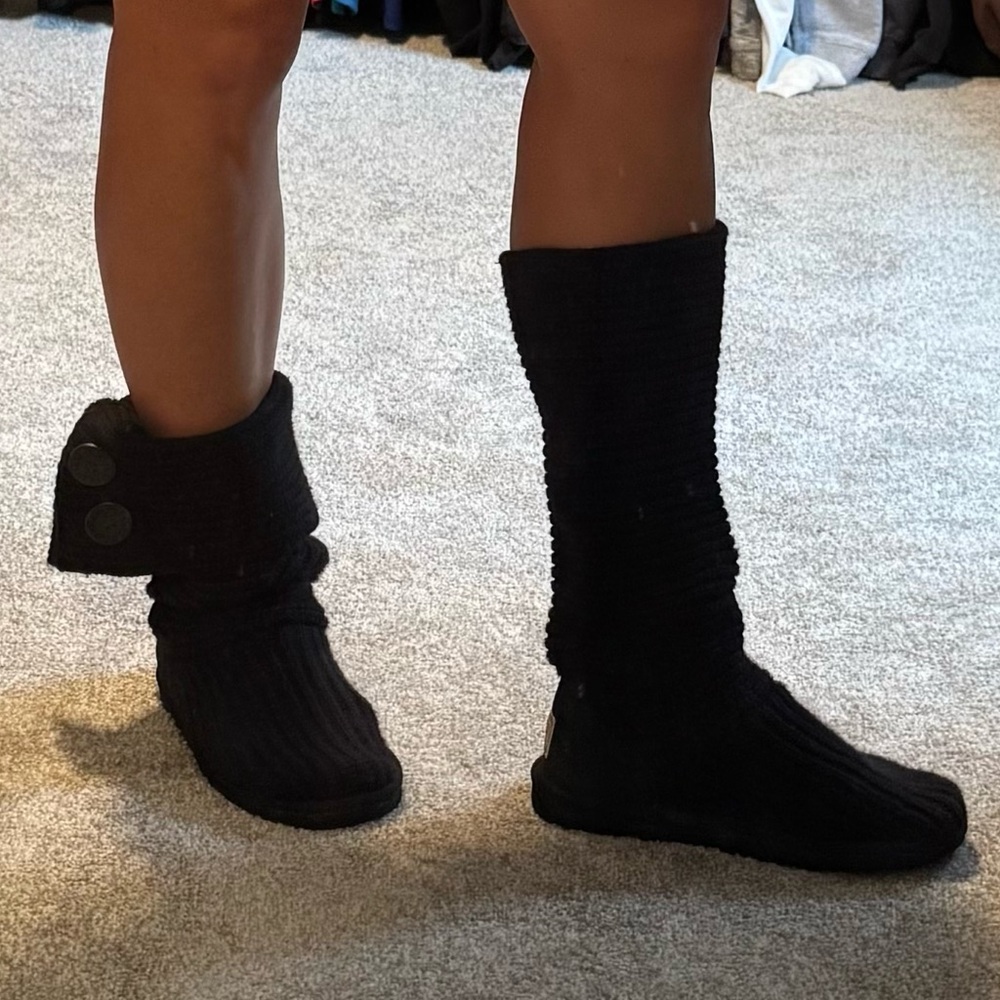 UGG Black Knit Button Winter Boots size 8